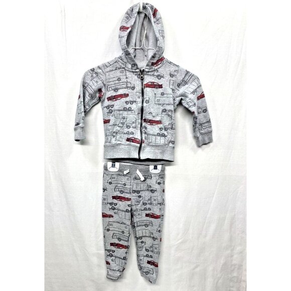 Carters 2pc Sweat Suit Gray W/ Cars & Trucks Boys Automobile Comfy Size 2T - Picture 2 of 10